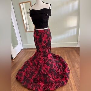 Sherri Hill Black and Red Floral Gown